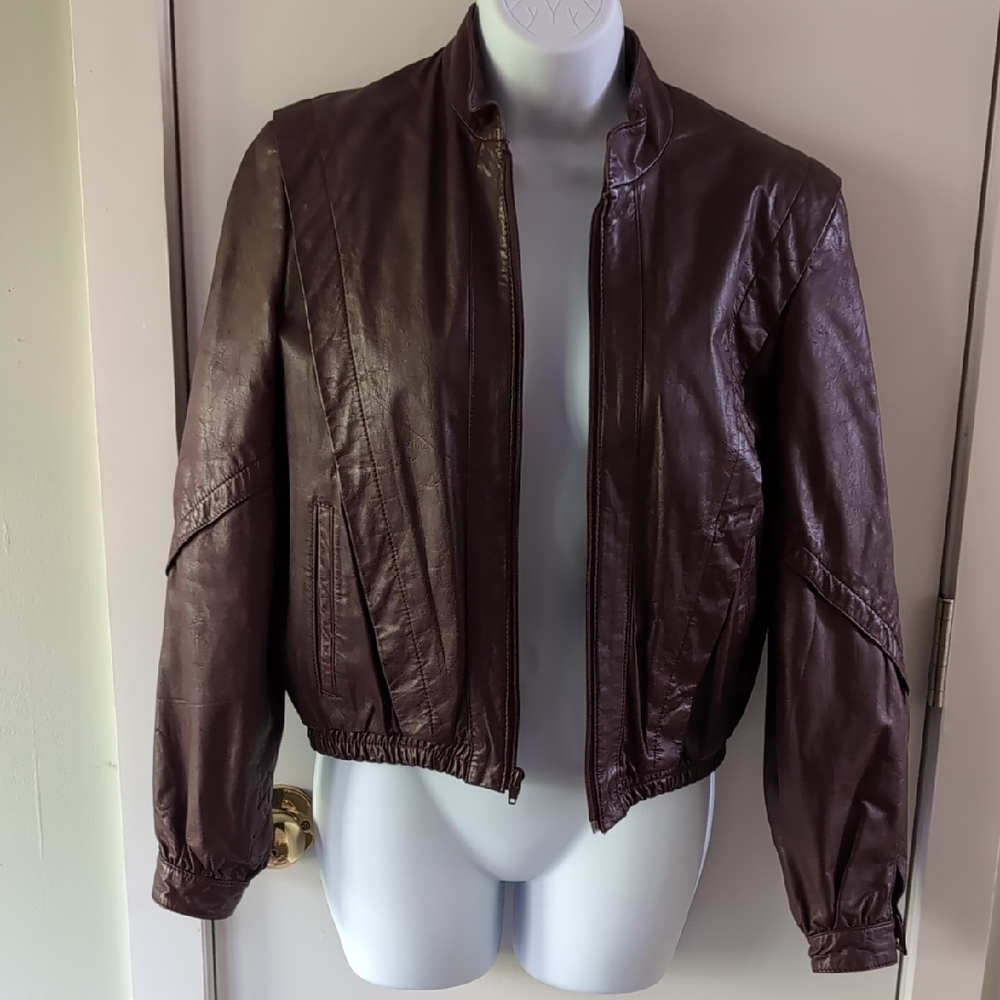 80s Vintage Burgundy Leather Jacket
